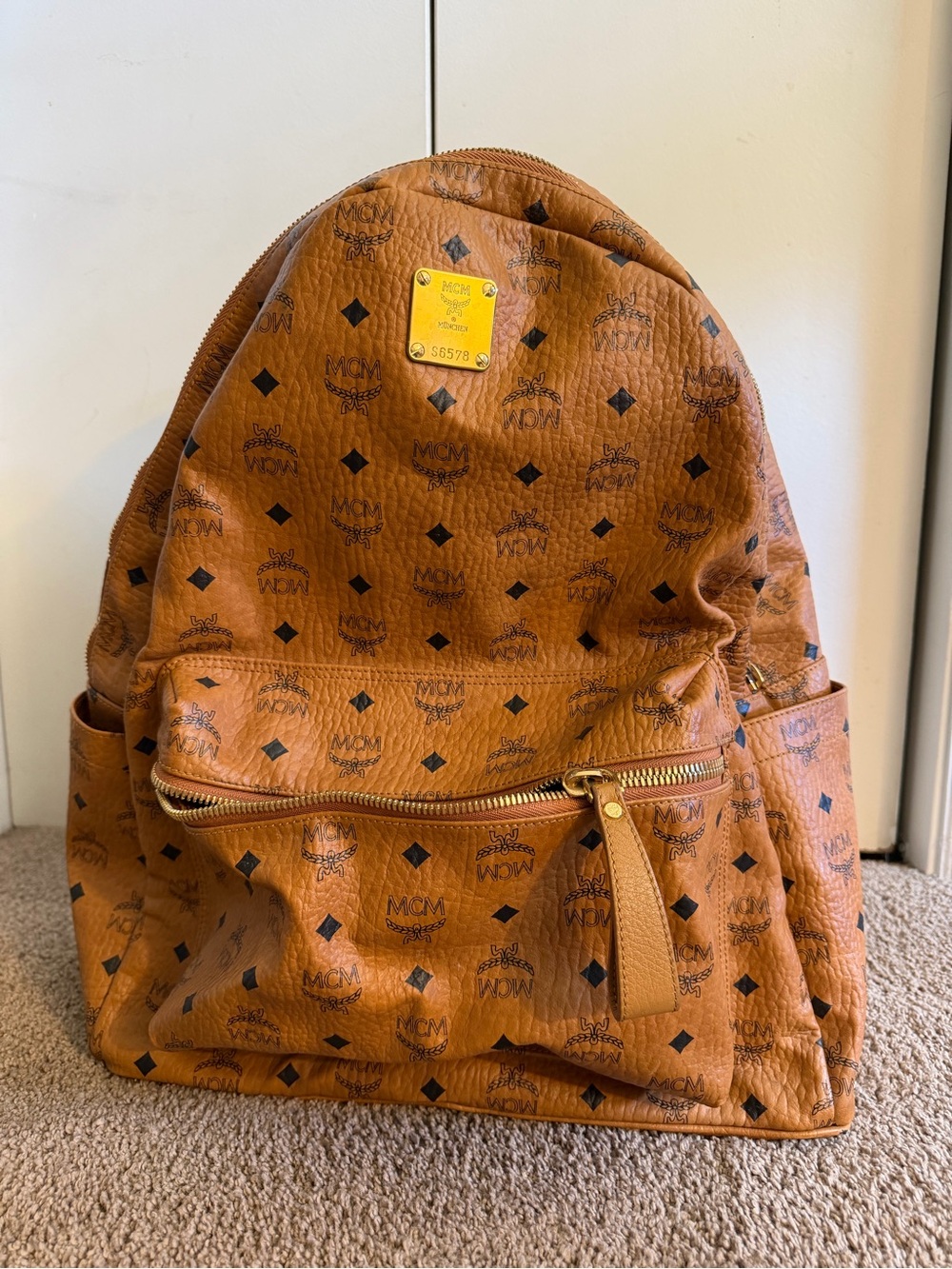 Vintage MCM München Visetos Cognac Backpack Made in Germany Large Authentic